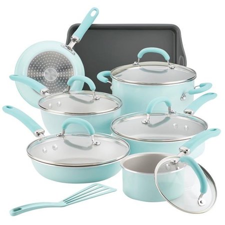 RACHAEL RAY Rachael Ray 12146 Create Delicious Aluminum Nonstick Cookware Set; 13 Piece - Light Blue Shimmer 12146